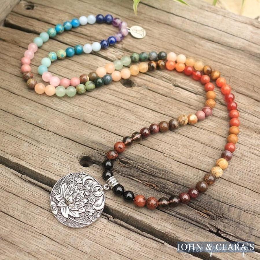 108 Natural 7 Chakra Gemstone Mala Bead Necklace