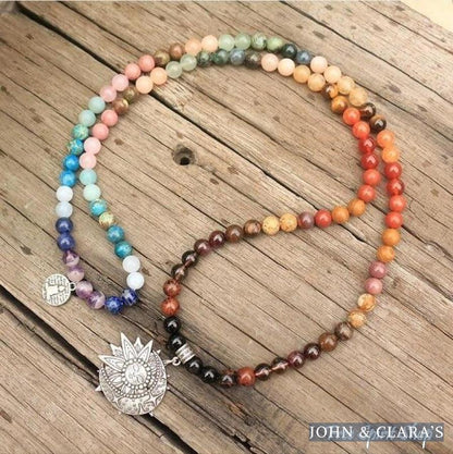 108 Natural 7 Chakra Gemstone Mala Bead Necklace