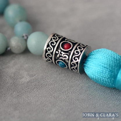 108 Natural Amazonite & Blue Sodalite Mala Bead Necklace