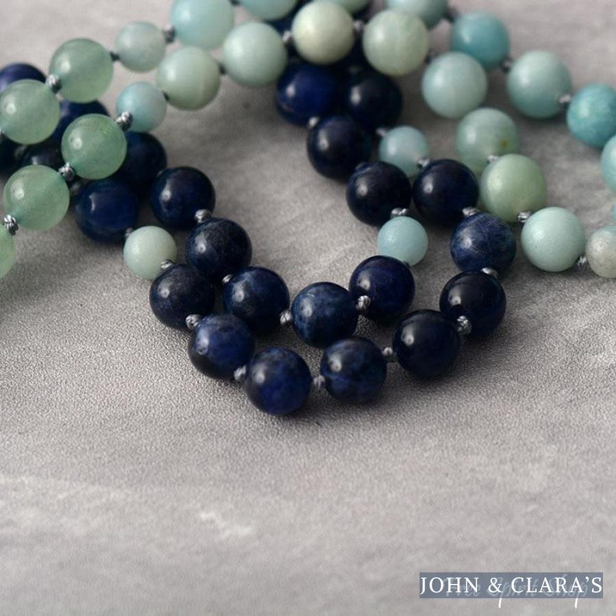 108 Natural Amazonite & Blue Sodalite Mala Bead Necklace