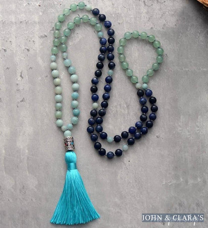 108 Natural Amazonite & Blue Sodalite Mala Bead Necklace