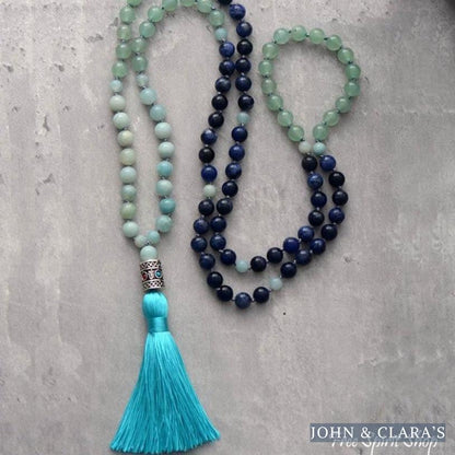 108 Natural Amazonite & Blue Sodalite Mala Bead Necklace