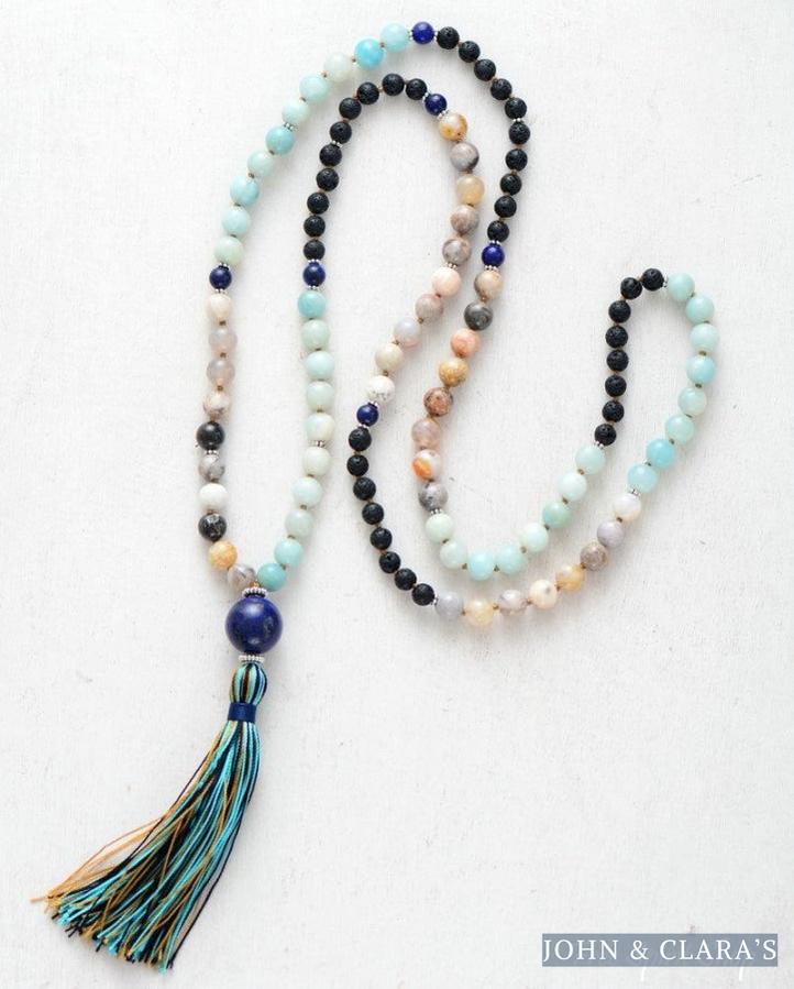 108 Natural Amazonite Jasper Lapis Lazuli Lava Stone Mala Bead Prayer