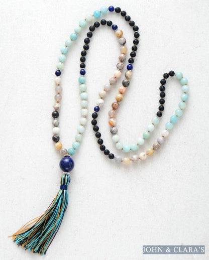 108 Natural Amazonite Jasper Lapis Lazuli Lava Stone Mala Bead Prayer