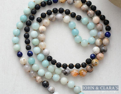 108 Natural Amazonite Jasper Lapis Lazuli Lava Stone Mala Bead Prayer