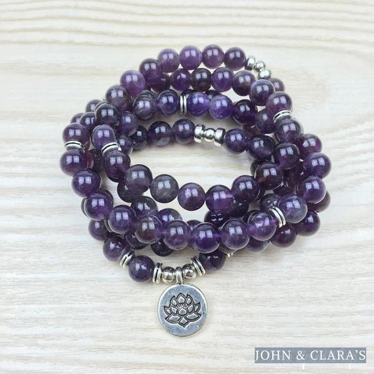 108 Natural Amethyst Stone Mala Prayer Beads Bracelet