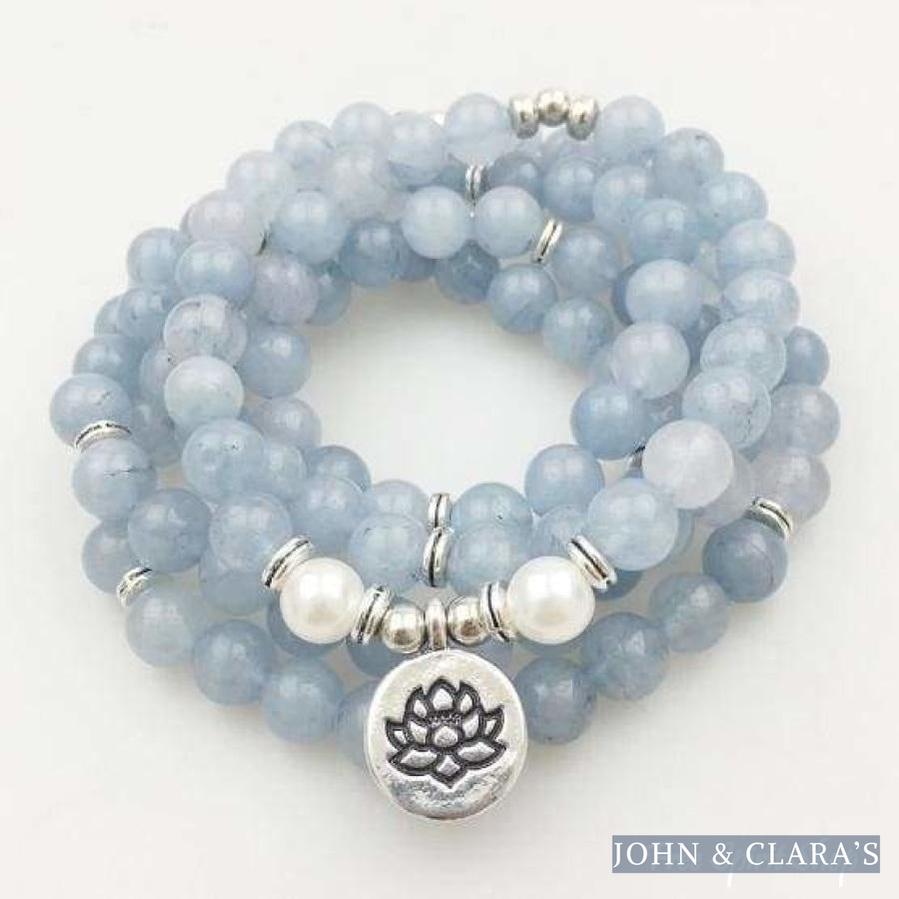 108 Natural Calcite & Pearl Mala Prayer Beads