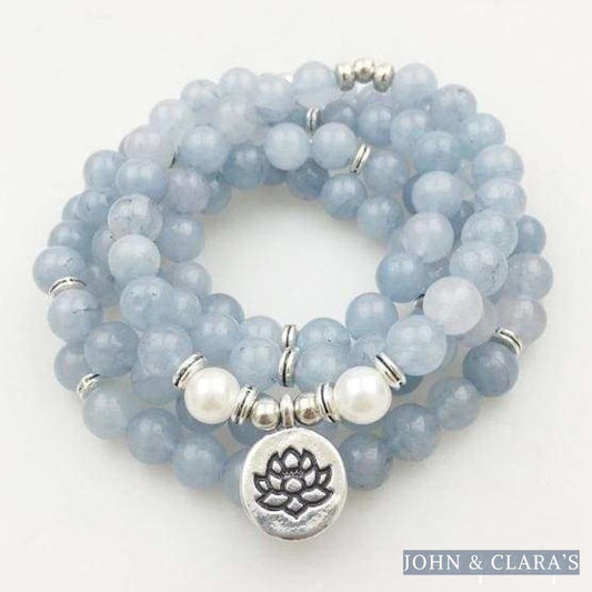 108 Natural Calcite & Pearl Mala Prayer Beads