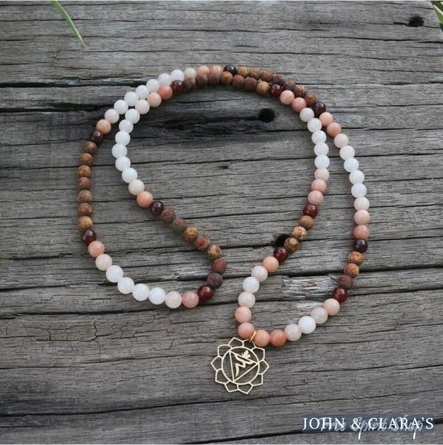 108 Natural Aventurine Carnelian and Brown Onyx Mala Beads Necklace / Bracelet