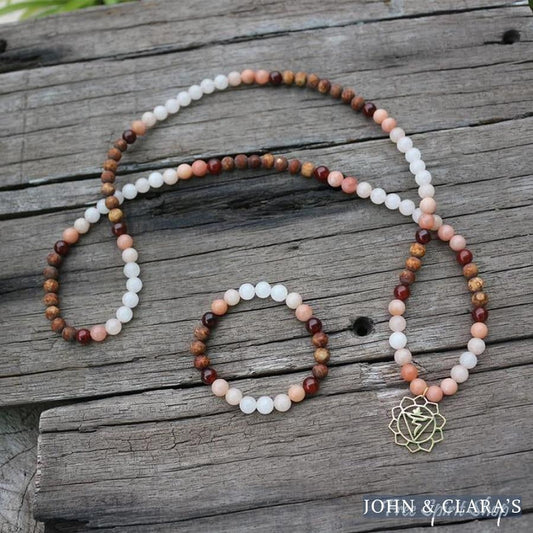 108 Natural Aventurine Carnelian and Brown Onyx Mala Beads Necklace / Bracelet