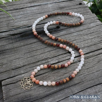 108 Natural Aventurine Carnelian and Brown Onyx Mala Beads Necklace / Bracelet