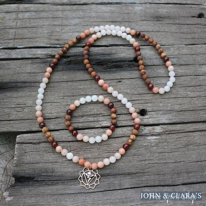 108 Natural Aventurine Carnelian and Brown Onyx Mala Beads Necklace / Bracelet