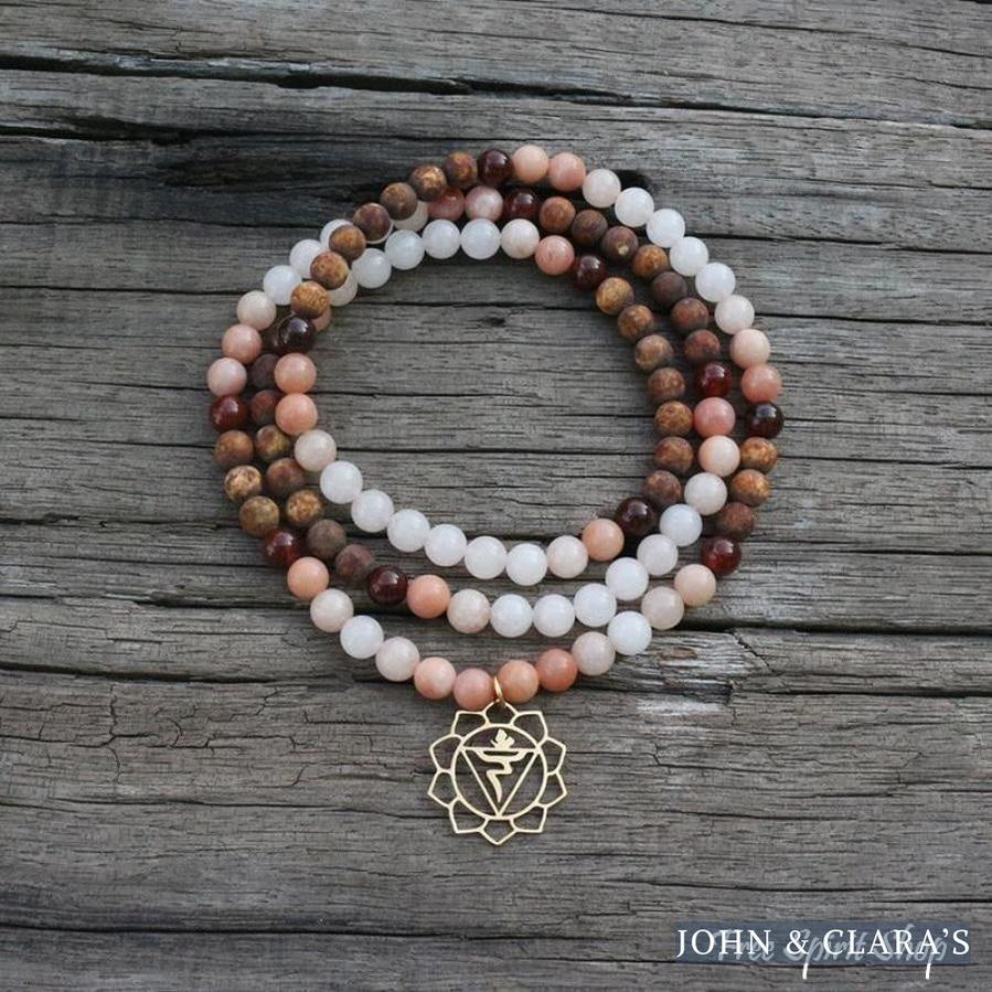 108 Natural Aventurine Carnelian and Brown Onyx Mala Beads Necklace / Bracelet