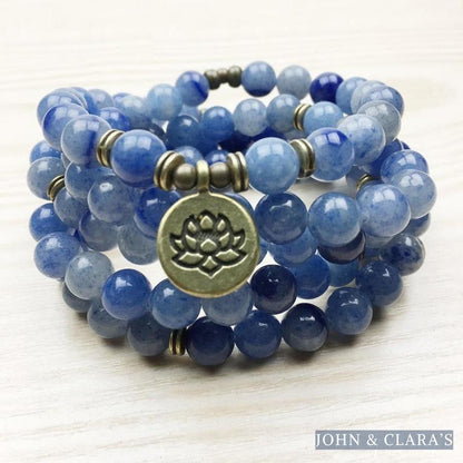 108 Natural Blue Aventurine Stone Mala Prayer Beads Bracelet