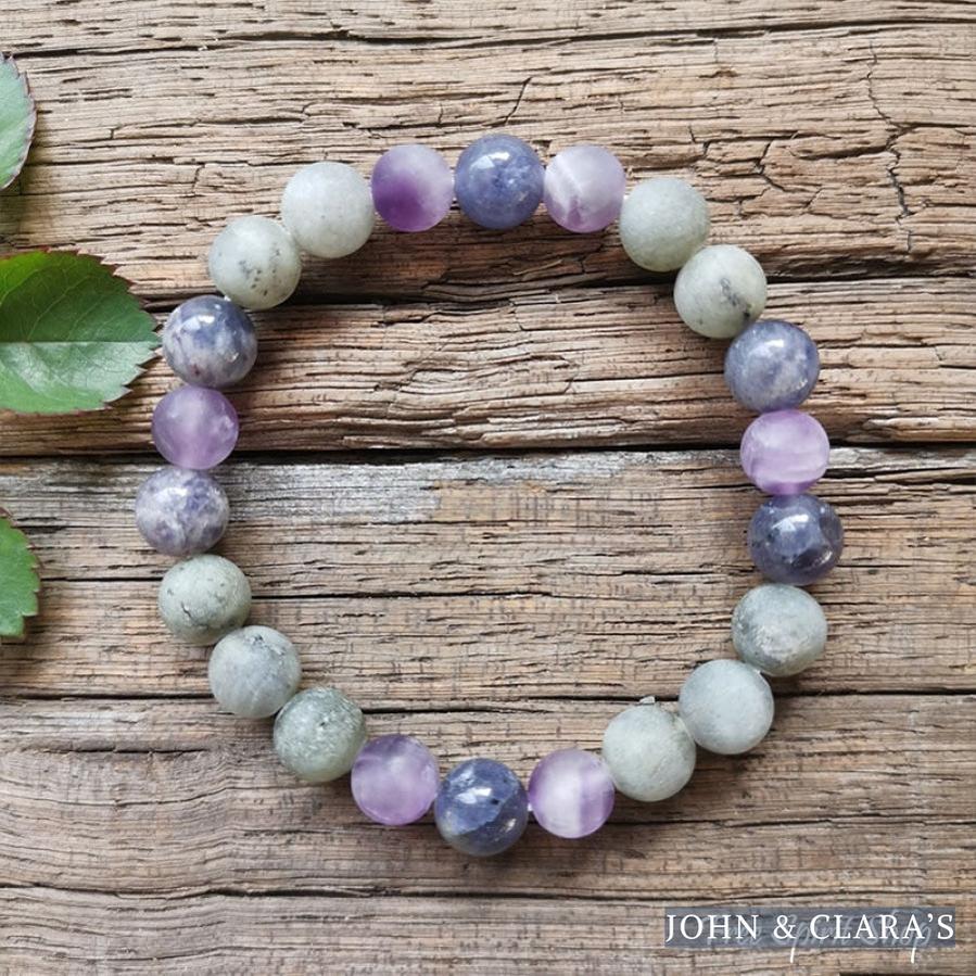 108 Natural Cordierite Amethyst & Labradorite Mala Bead Necklace
