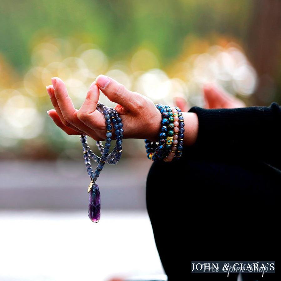 108 Natural Cordierite Stone Mala Bead Necklace