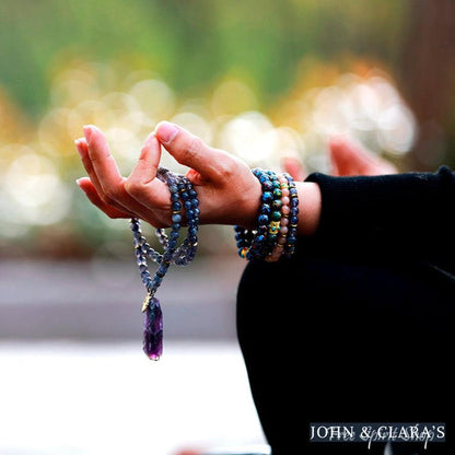 108 Natural Cordierite Stone Mala Bead Necklace