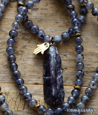 108 Natural Cordierite Stone Mala Bead Necklace