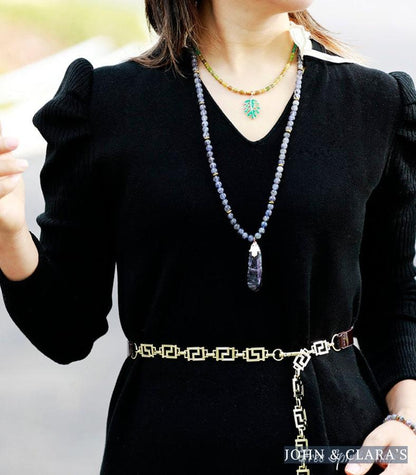 108 Natural Cordierite Stone Mala Bead Necklace