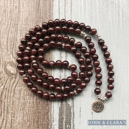 108 Natural Garnet Mala Bead Bracelet