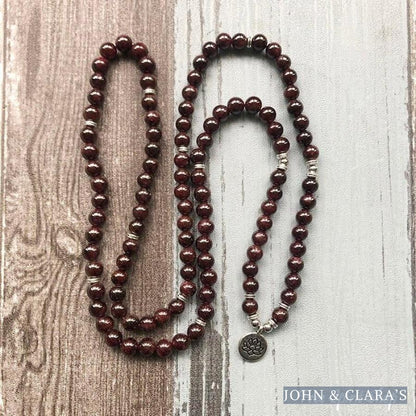 108 Natural Garnet Mala Bead Bracelet