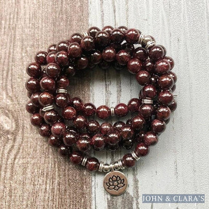 108 Natural Garnet Mala Bead Bracelet