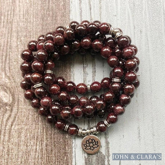 108 Natural Garnet Mala Bead Bracelet