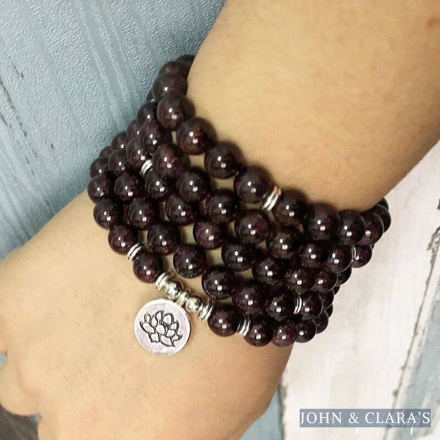 108 Natural Garnet Mala Bead Bracelet