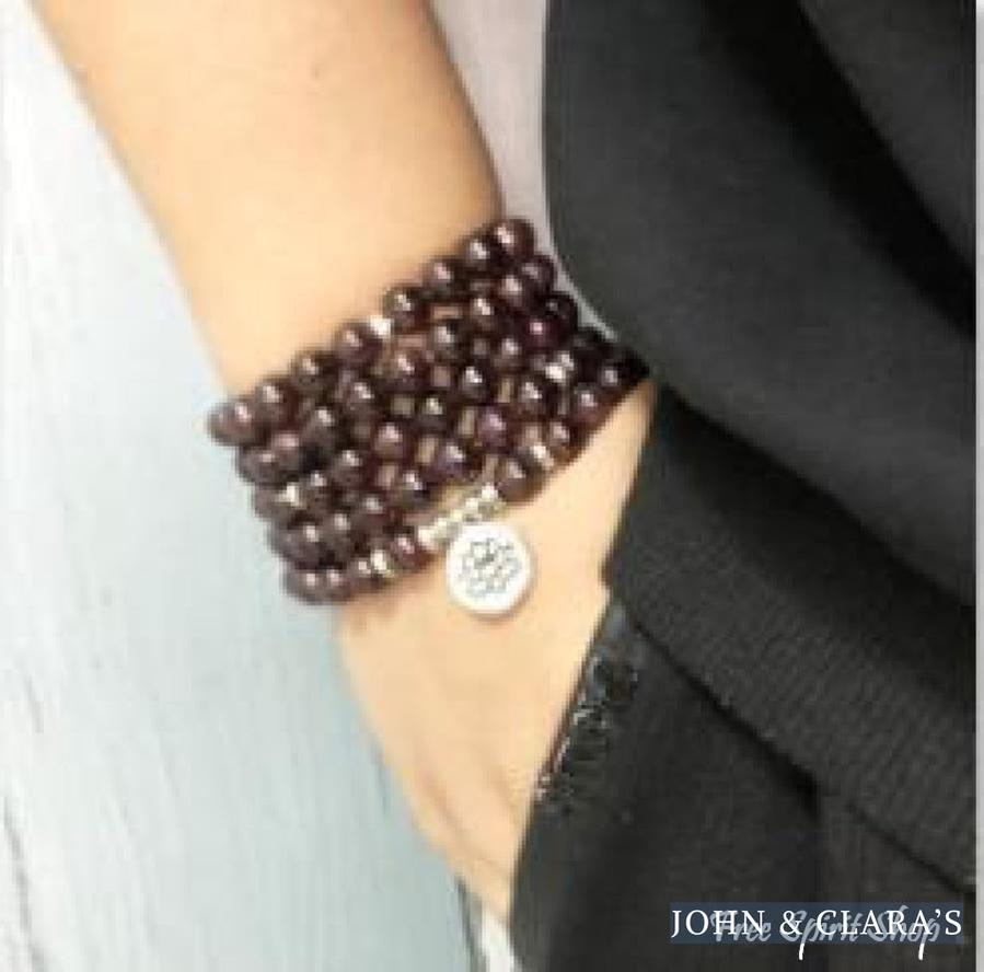 108 Natural Garnet Mala Bead Bracelet