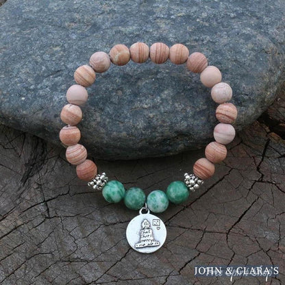 108 Natural Green Jadeite & Sand Stone Mala Bead Necklace / Bracelet