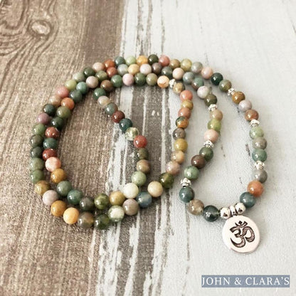108 Natural Indian Agate Mala Bead Bracelet