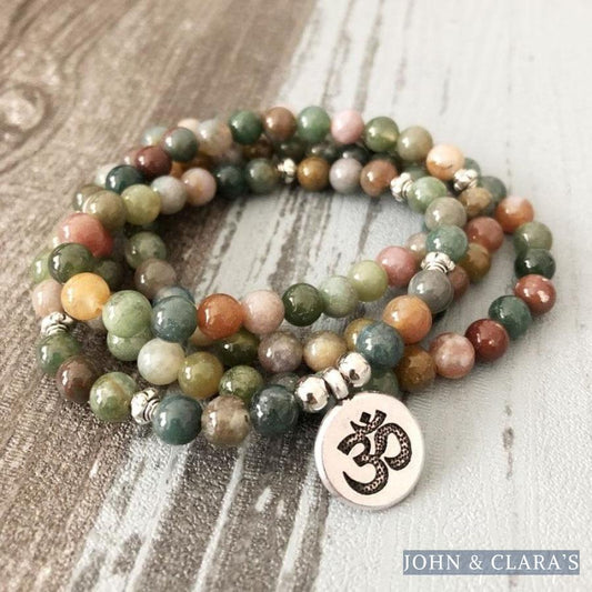 108 Natural Indian Agate Mala Bead Bracelet