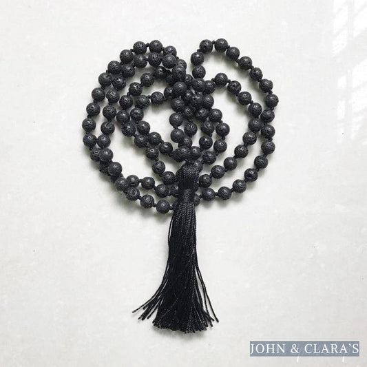 108 Natural Lava Stone Mala Prayer Beads With Tassel