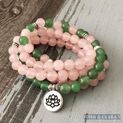 108 Natural Rose Quartz & Green Aventurine Mala Beads