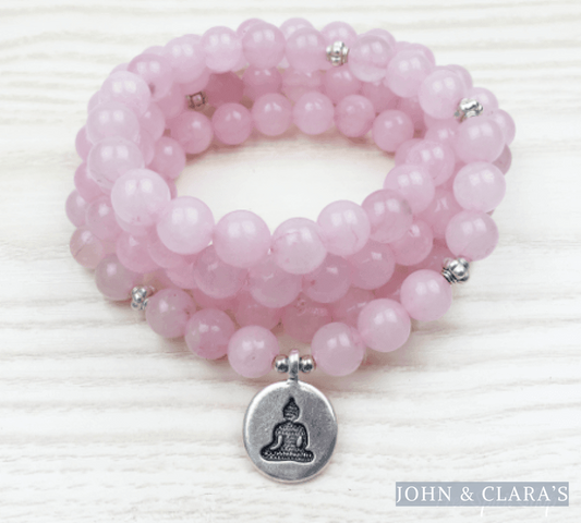 108 Natural Rose Quartz Mala Prayer Beads Bracelet