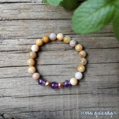 108 Natural Sunstone Amethyst & Purple Agate Mala Bead Necklace / Bracelet