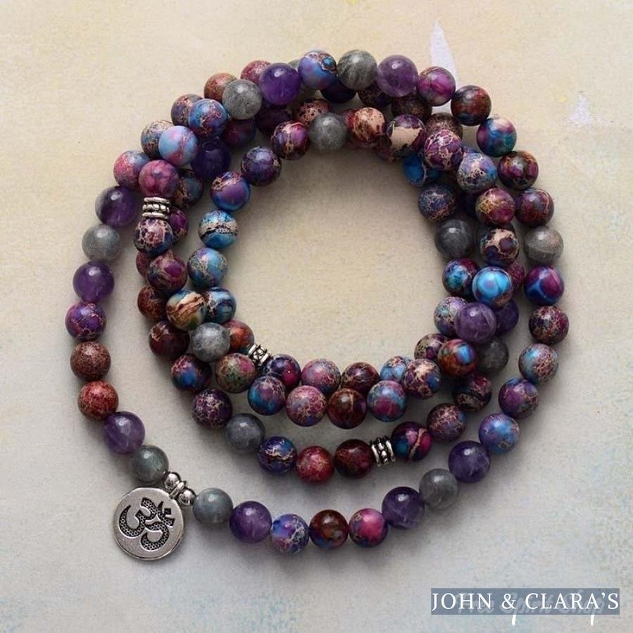 108 Purple Jasper & Labradorite Mala Bead Bracelet / Necklace