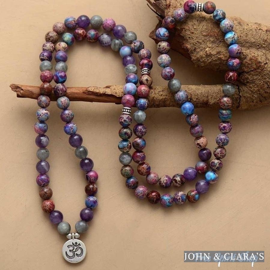108 Purple Jasper & Labradorite Mala Bead Bracelet / Necklace
