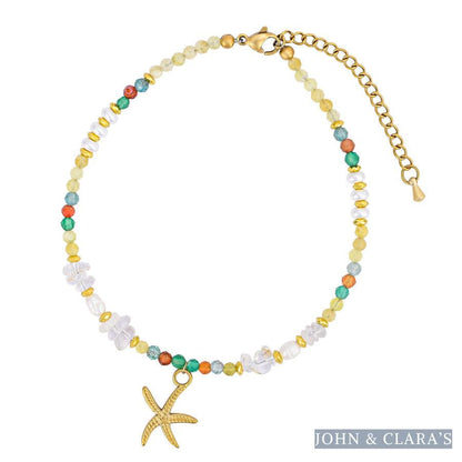 Natural Citrine & Pearl Beaded Anklet with Starfish Charm