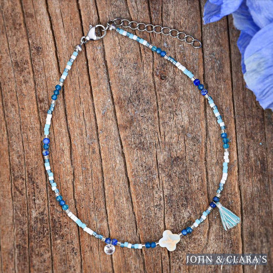 Natural Blue Lapis Lazuli & Apatite Beaded Anklet