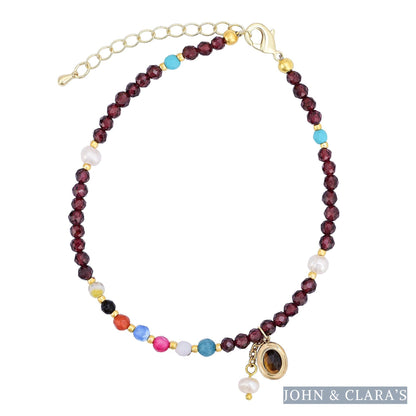 Handmade Garnet & Tiger Eye Bead Anklet