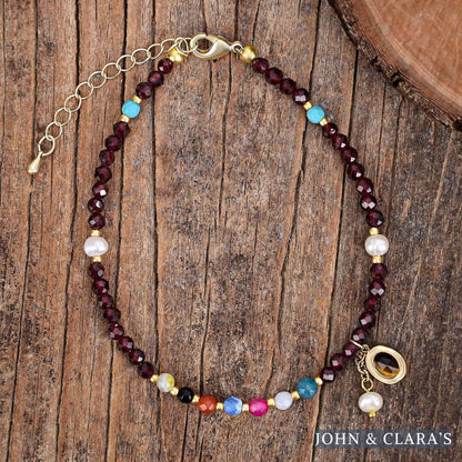 Handmade Garnet & Tiger Eye Bead Anklet