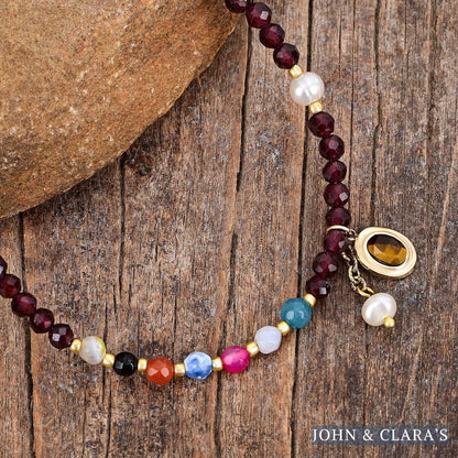 Handmade Garnet & Tiger Eye Bead Anklet