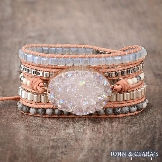 Handmade Natural Celestine Druzy Wrap Bracelet