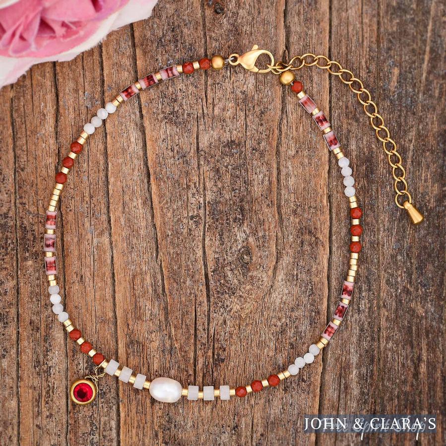 Freshwater Pearl & Red Jasper Beaded Anklet