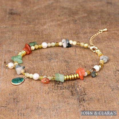 Natural Green Aventurine Unakite & Carnelian Bead Anklet