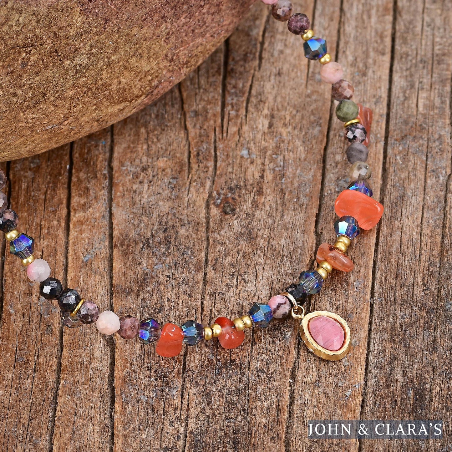 Natural Rhodonite & Carnelian Stone Beaded Anklet