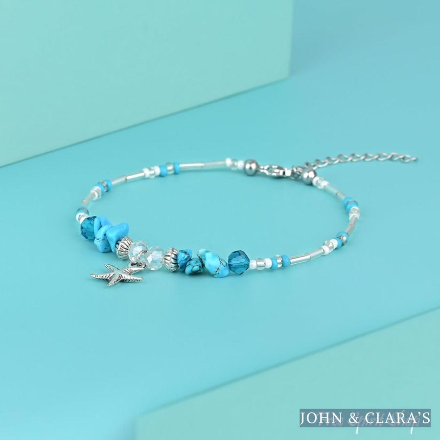 Turquoise & Starfish Charm Beaded Anklet