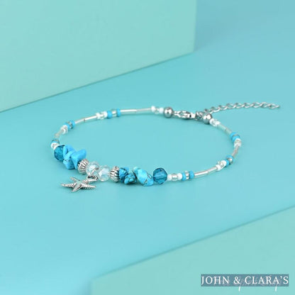Turquoise & Starfish Charm Beaded Anklet