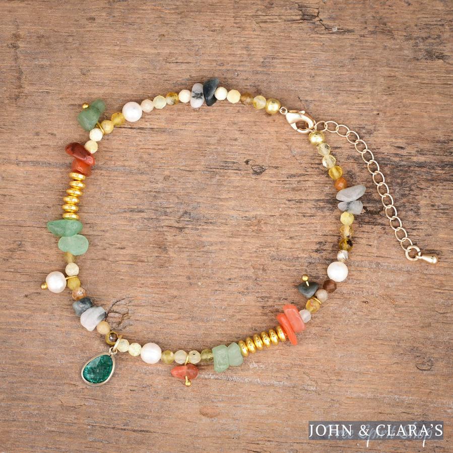 Natural Green Aventurine Unakite & Carnelian Bead Anklet